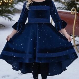 Trish sculled child navy velvet twirl crochet lace dress girls size 8